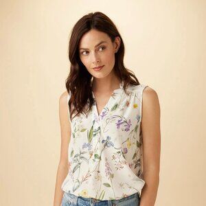 Amour Vert 100% Washable Silk Sleeveless Blouse in Botanical Floral Print
